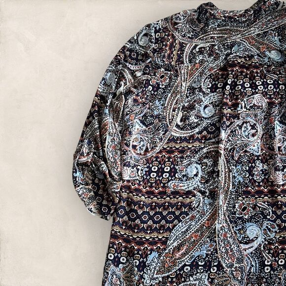 Chico's | EUC Tie Neck Tab Sleeved Paisley Blouse - Picture 8 of 9